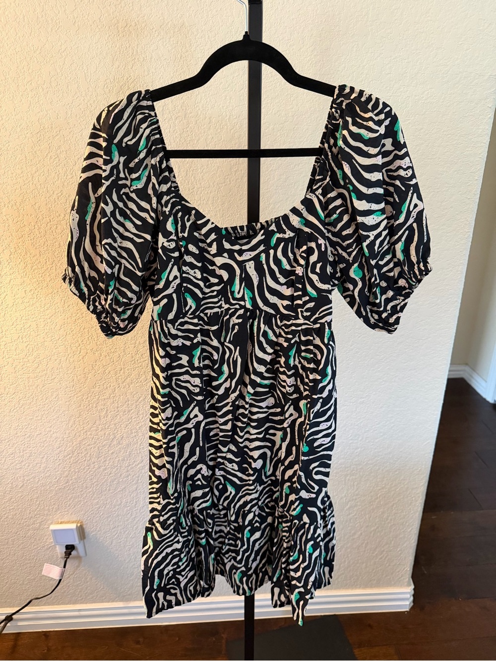Nine West Black, White & Teal Zebra-Print Mini Dress